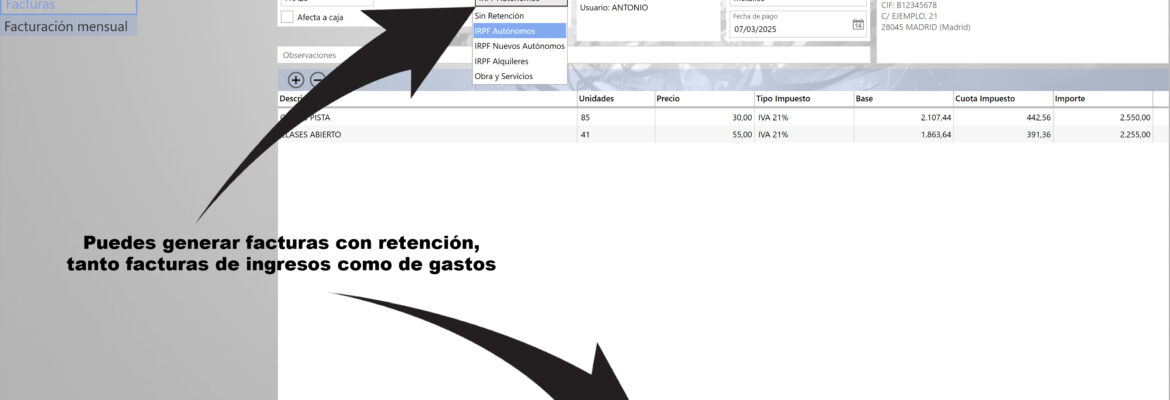 novedad retencion facturas ingresos gastos galibo